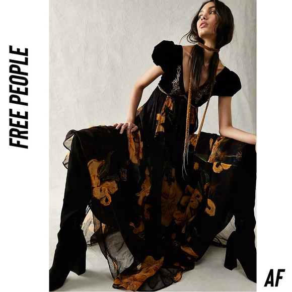 Free People Black and Gold Floral Maxi Dress - Picture 11 of 12